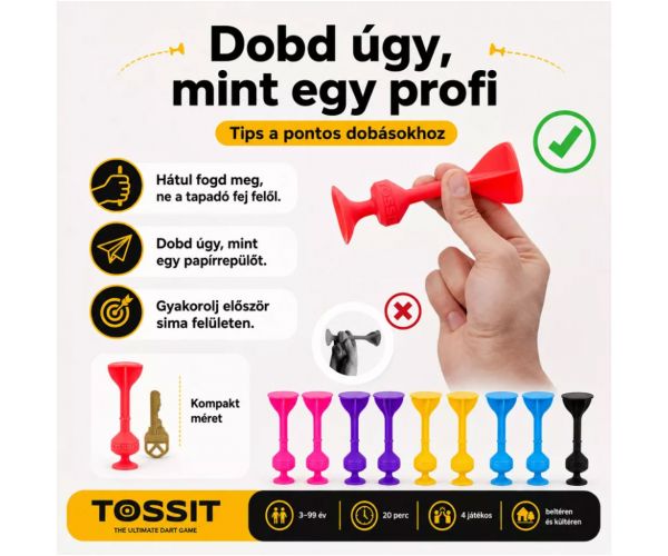 Tossit Family Pack – joc de darts cu ventuze roz, mov, albastru și galben