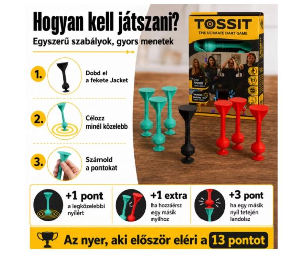 Tossit Starter Pack – joc de darts cu ventuze din silicon, roșu-turcoaz