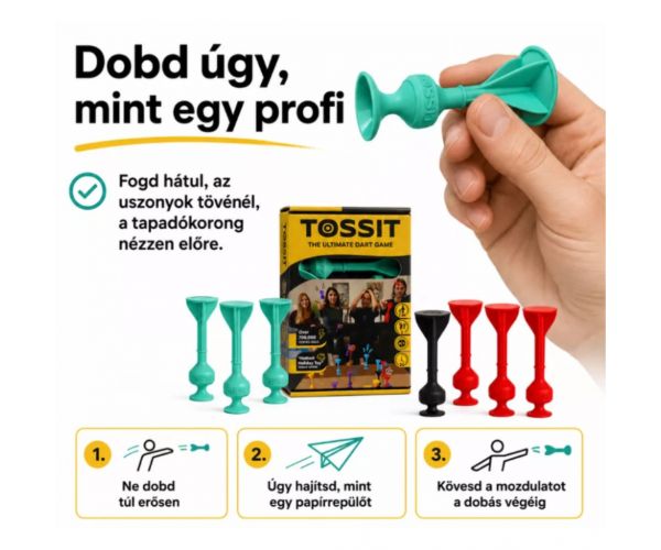 Tossit Starter Pack – joc de darts cu ventuze din silicon, roșu-turcoaz