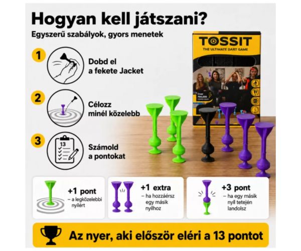 Tossit Starter Pack — joc de darts din silicon cu ventuze, mov și verde