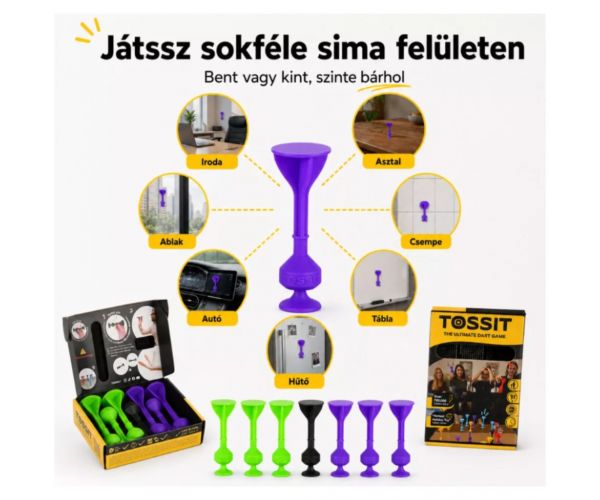Tossit Starter Pack — joc de darts din silicon cu ventuze, mov și verde