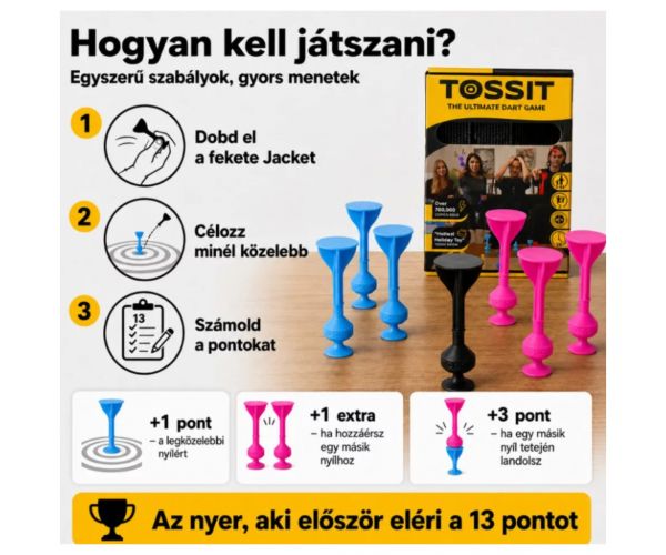 Tossit Starter Pack — joc de darts din silicon cu ventuze, roz și albastru