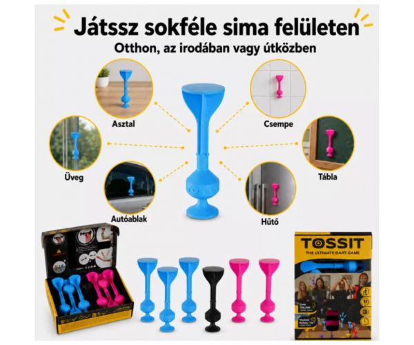 Tossit Starter Pack — joc de darts din silicon cu ventuze, roz și albastru