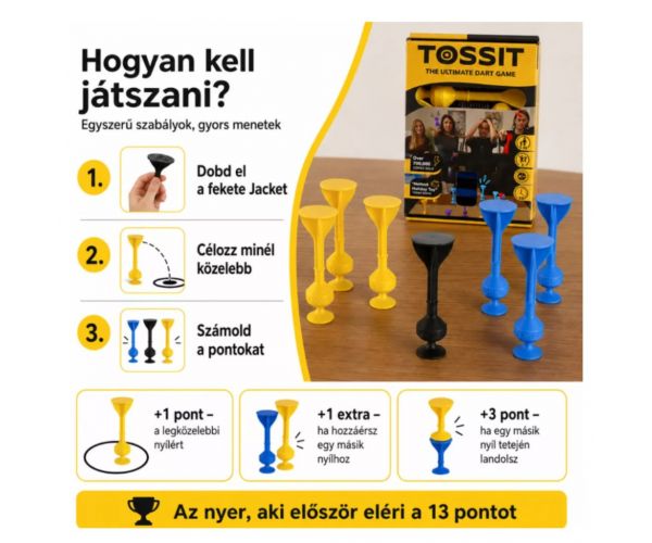 Tossit Starter Pack - joc de darts cu ventuze din silicon, albastru-galben