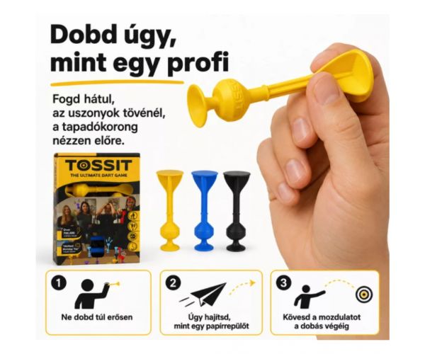 Tossit Starter Pack - joc de darts cu ventuze din silicon, albastru-galben