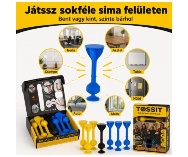 Tossit Starter Pack - joc de darts cu ventuze din silicon, albastru-galben