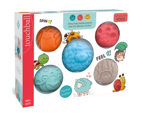 Touchball: Set de 5 mingi cu animale pentru dezvoltarea simțului tactil