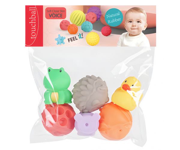 Touchball: Set de dezvoltare a simțului tactil cu 6 figurine de animale și o minge