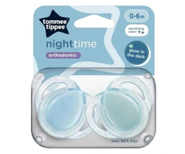 Tommee Tippee: Set de 2 suzete ortodontice fluorescente Night Time, disponibile în mai multe variante (0-6 luni)
