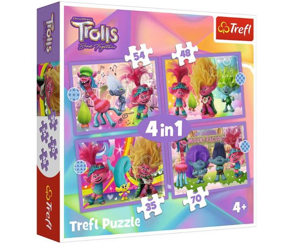 Trolls 3: Puzzle set 4 în 1 - Trefl