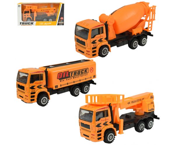 Truck: Fém építőipari járművek többféle változatban 19cm