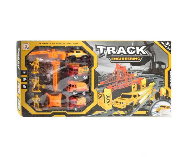 Track Engineering set de pistă de curse cu mașini de construcții și set de muncitori din 89 de piese