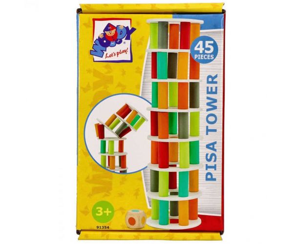 Turnul înclinat din Pisa, joc de îndemânare cu construcția turnului din lemn, set de 45 de piese - Woodyland