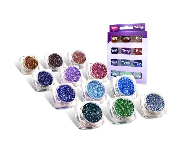 TyToo: Set de pudră cu sclipici - culori suplimentare, 12 x 2,5 ml