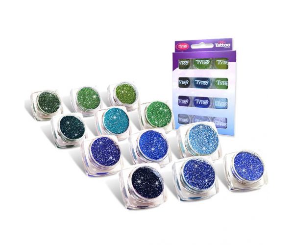 TyToo: Set de pulberi cu sclipici, nuanțe reci, 12 x 2,5 ml