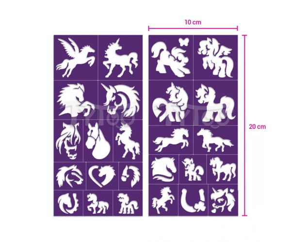 TyToo: Set de șabloane pentru tatuaje cu sclipici – Cai și ponei, 25 bucăți