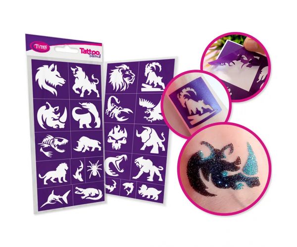 TyToo: Set de șabloane pentru tatuaje cu sclipici - Animale sălbatice, 22 bucăți