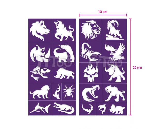 TyToo: Set de șabloane pentru tatuaje cu sclipici - Animale sălbatice, 22 bucăți