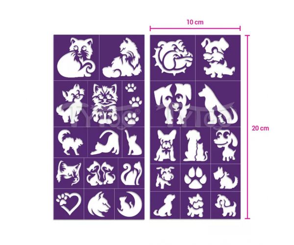 TyToo: Set de șabloane pentru tatuaje cu sclipici - câini și pisici, 27 bucăți