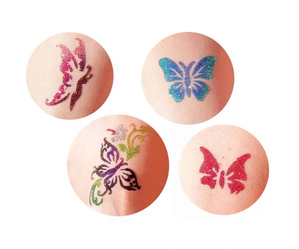 TyToo: Set șabloane de tatuaj cu sclipici Fluturi, 23 bucăți