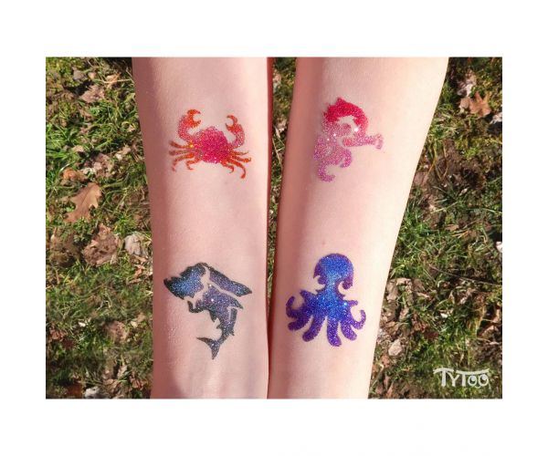 TyToo: Set șabloane pentru tatuaj cu sclipici animale marine, 26 bucăți
