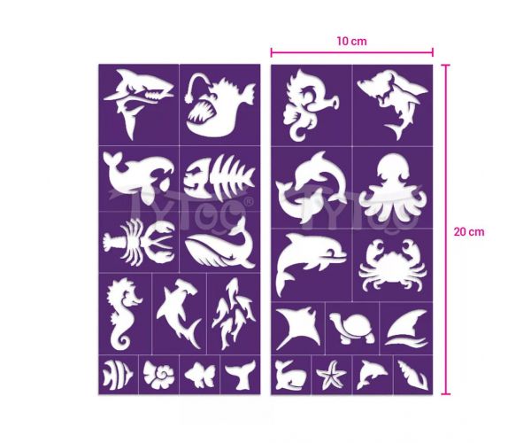 TyToo: Set șabloane pentru tatuaj cu sclipici animale marine, 26 bucăți