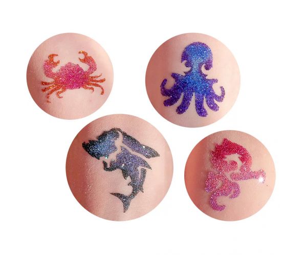 TyToo: Set șabloane pentru tatuaj cu sclipici animale marine, 26 bucăți