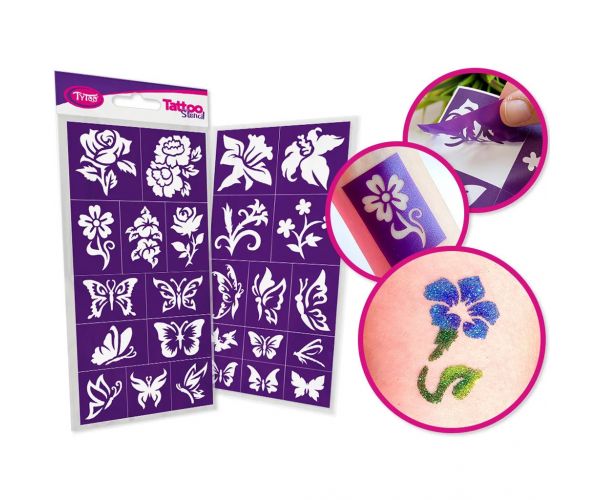 TyToo: Set șabloane pentru tatuaje cu sclipici - Flori, 24 buc