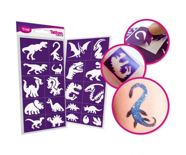 TyToo: Set șabloane pentru tatuaje cu sclipici Dinozauri, 21 bucăți