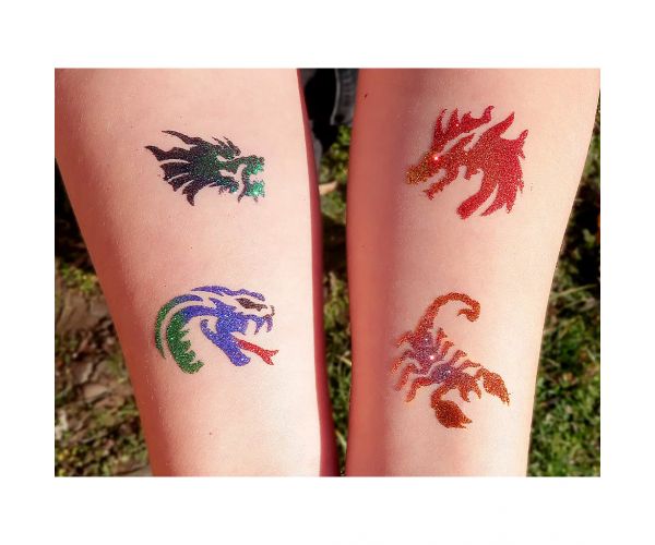 TyToo: Set șabloane tatuaje cu sclipici Dragoni și șopârle, 21 buc.