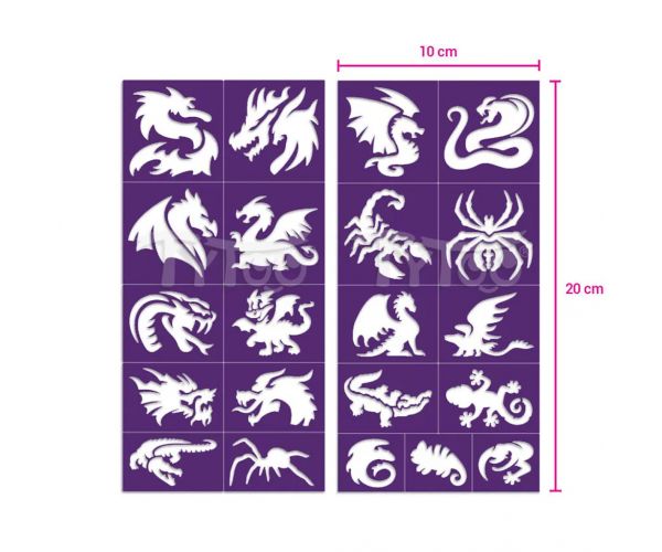 TyToo: Set șabloane tatuaje cu sclipici Dragoni și șopârle, 21 buc.