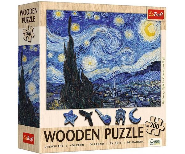 Van Gogh: Noapte înstelată puzzle din lemn, 200 piese - Trefl