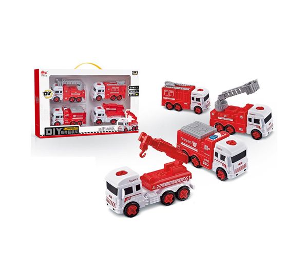 Vehicule de pompieri 4 bucăți set (se poate repara)