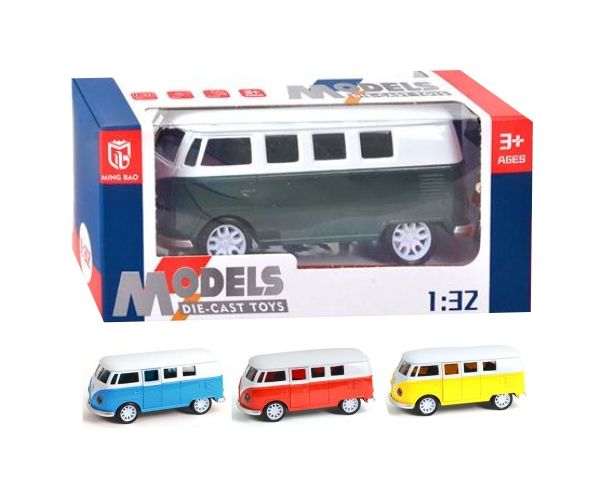 Volkswagen T1 1/32 model mașină metal cu ușă care se deschide, sunete și lumini mai multe variante