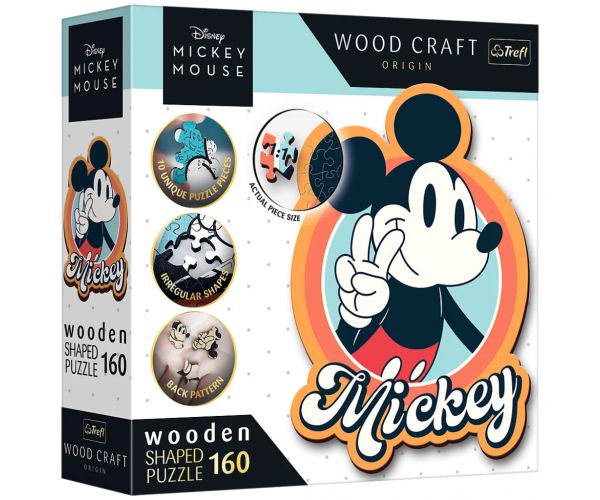 Wood Craft: Disney - Retro Mickey Mouse puzzle din lemn premium de 160 de piese - Trefl