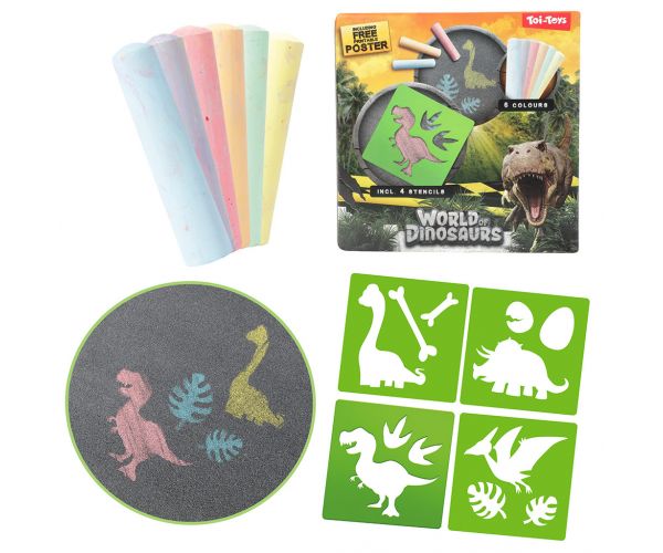 World of Dinosaur: Set de cretă de asfalt cu șablon de dinozaur