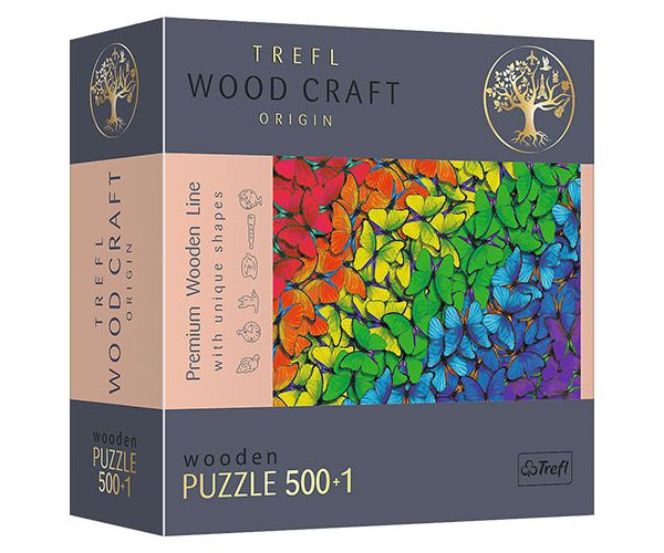 Wood Craft: Szivárvány pillangók fa puzzle 500+1db-os - Trefl