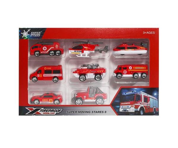 X-Fireproof mașini de pompieri set 8 bucăți